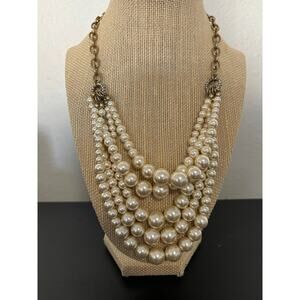 The Delta Box Brand Statement Pearl Necklace Multistrand Gold Tone